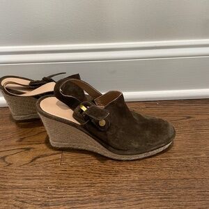 Veronica Beard Espadrille Wedge Green Suede